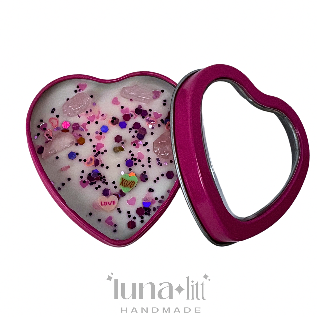 Heart Tin Crystal Intention Candle